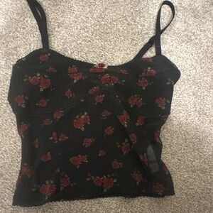 Garage Black Camisole with Red Floral Design